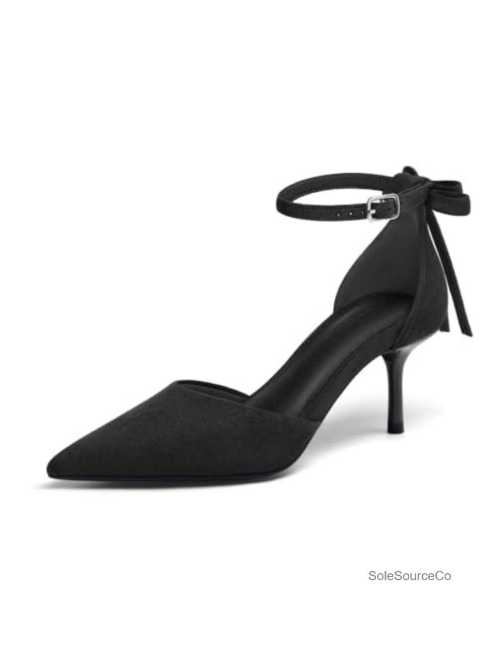 Womens Kitten Heel Pointed Toe Pumps Bow Ankle Strap Dress Shoes